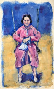 Julia C Pomeroy - Beach swing I, 9” x 5”, acrylic on paper, AVAILABLE