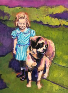 Julia C Pomeroy - Little Bev with Big Dog, 14.5” x 10.5”, acrylic on paper, SOLD