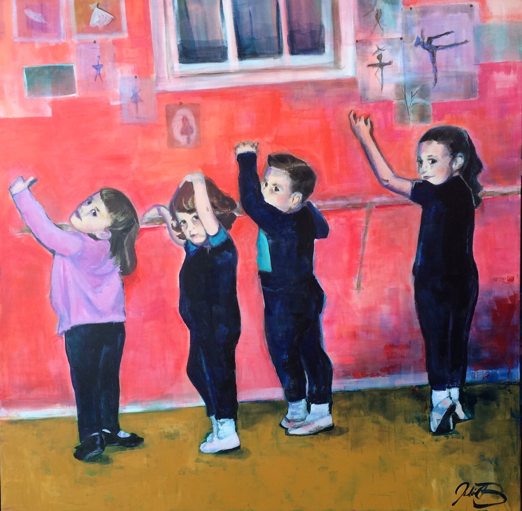 Julia C Pomeroy - Mademoiselle Huguette’s Dance Class, 40” x 40”, acrylic on canvas, AVAILABLE